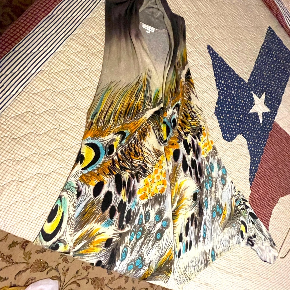 Peacock feather print, cardigan/vest. Adore, XL
